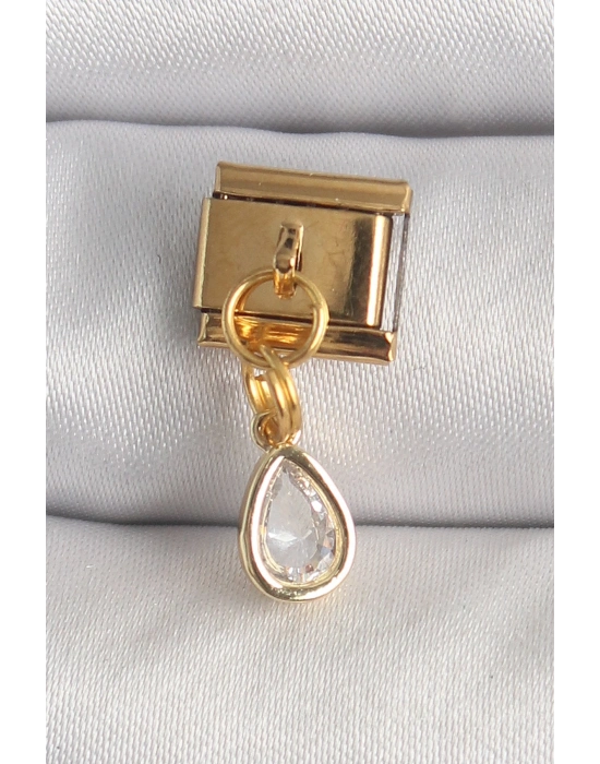 ® 316L Çelik Gold Renk Sallantı Damla Zirkon Taşlı Nomination Charm