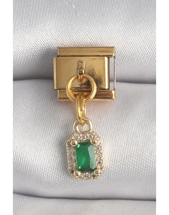 ® 316L Çelik Gold Renk Sallantı Kare Yeşil Zirkon Taşlı Nomination Charm