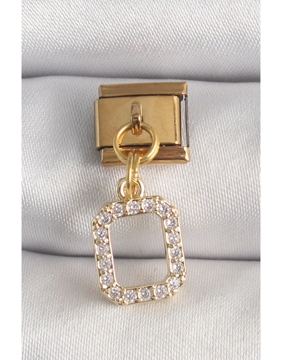 ® 316L Çelik Gold Renk Sallantı Kare Zirkon Taşlı Nomination Charm