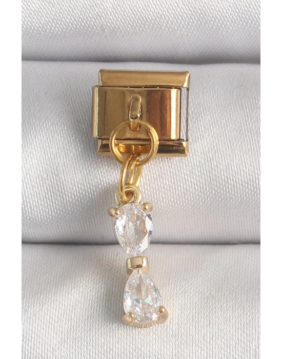 ® 316L Çelik Gold Renk Sallantı Zirkon Taşlı Kurdele Model Nomination Charm