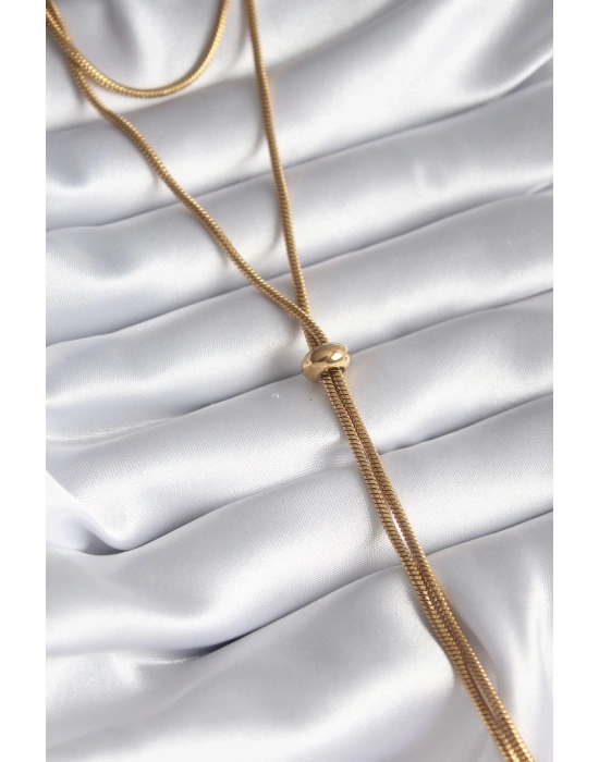 ® 316L Çelik Gold Renk Tüp Zincir Asansör Model Kadın Kolye