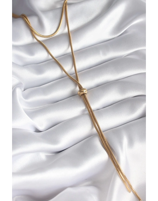 ® 316L Çelik Gold Renk Tüp Zincir Asansör Model Kadın Kolye