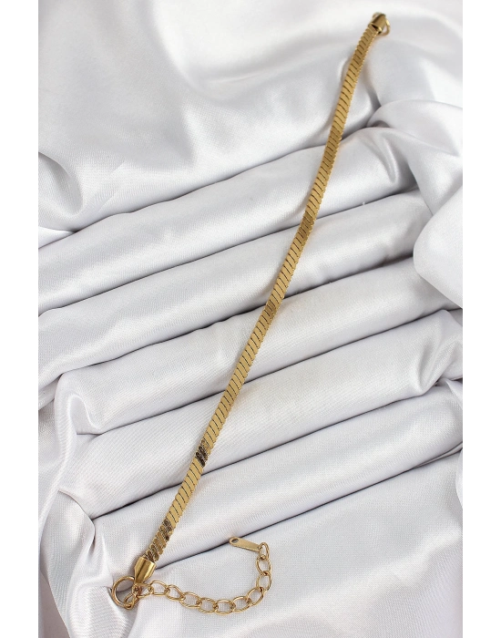 ® 316L Çelik Gold Renk Yassı Zincir Model Kadın Bileklik