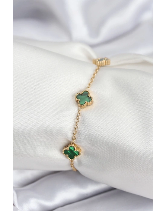 ® 316L Çelik Gold Renk Yeşil Baby Boy Yonca Kadın Bileklik