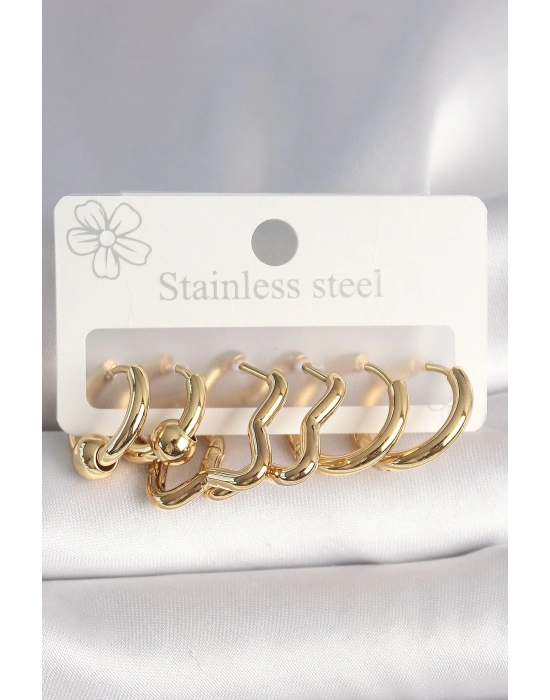 ® 316L Çelik Gold Renk Yıldız Halka Model Kadın Küpe Seti