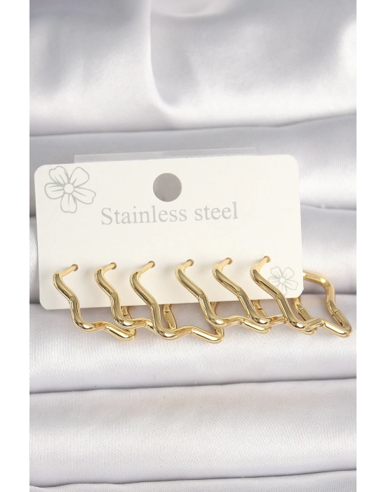 ® 316L Çelik Gold Renk Yıldız Model Kadın Küpe Seti