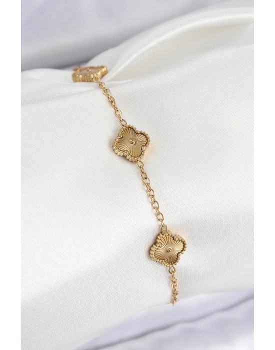 ® 316L Çelik Gold Renk Yonca Kadın Bileklik
