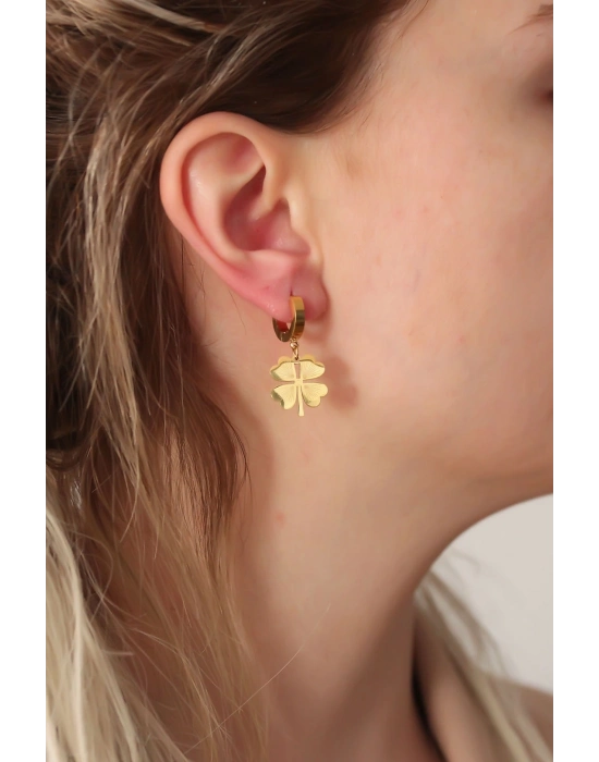 ® 316L Çelik Gold Renk Yonca Küpe