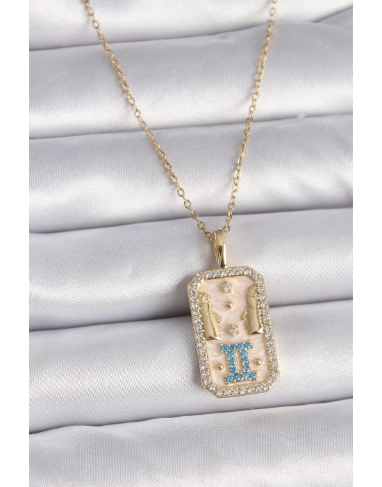 ® 316L Çelik Gold Renk Zincir İkizler Burcu Zirkon Taşlı Kadın Kolye