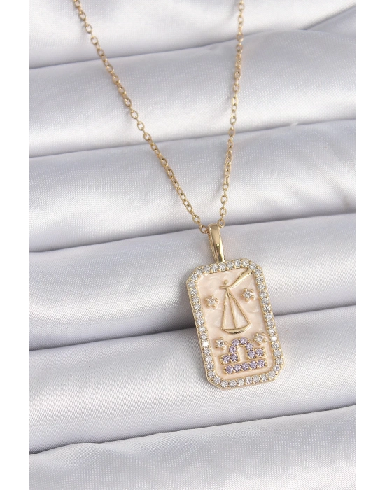 ® 316L Çelik Gold Renk Zincir Terazi Burcu Zirkon Taşlı Kadın Kolye