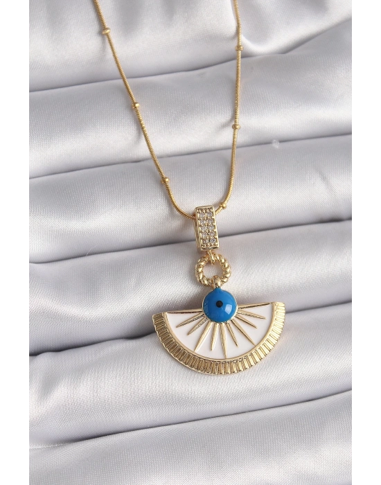® 316L Çelik Gold Renk Zincir Zirkon Taş Detaylı Nazar Boncuk Göz Model Kadın Kolye