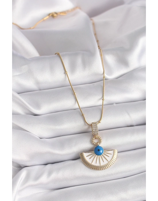 ® 316L Çelik Gold Renk Zincir Zirkon Taş Detaylı Nazar Boncuk Göz Model Kadın Kolye