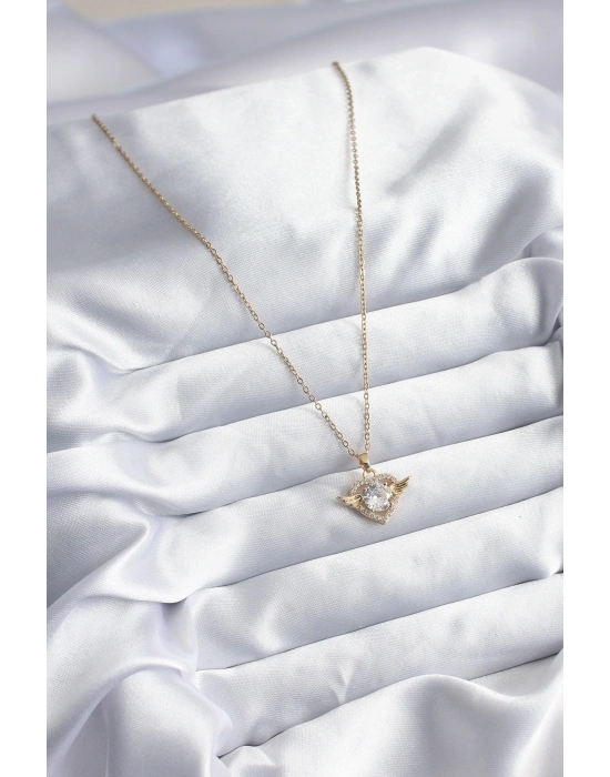 ® 316L Çelik Gold Renk Zincir Zirkon Taşlı Kalp Model Kadın Kolye