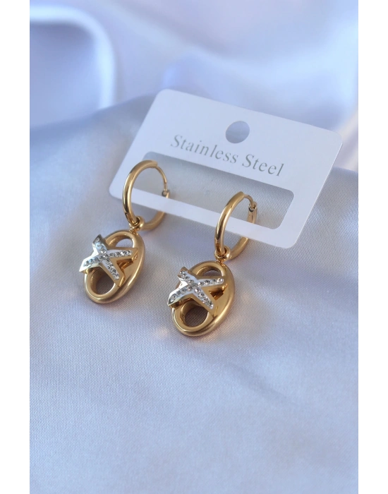 ® 316L Çelik Gold Renk Zirkon Taş Detay Kadın Küpe