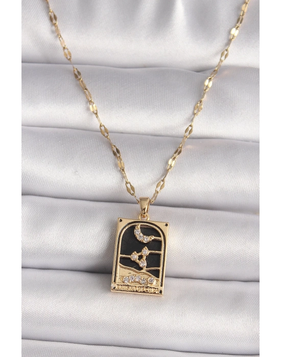 ® 316L Çelik Gold Renk Zirkon Taşlı Ay Figürlü Tarot Model Kadın Kolye
