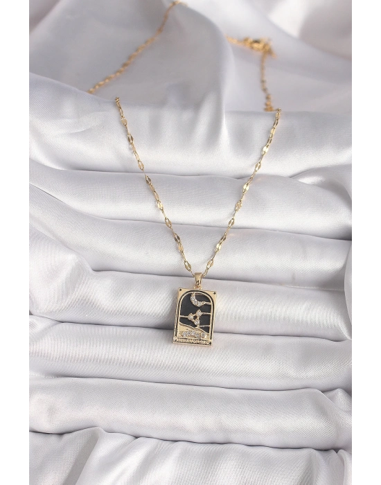 ® 316L Çelik Gold Renk Zirkon Taşlı Ay Figürlü Tarot Model Kadın Kolye