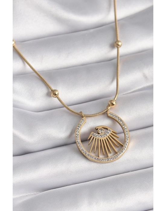 ® 316L Çelik Gold Renk Zirkon Taşlı Göz Model Kadın Kolye