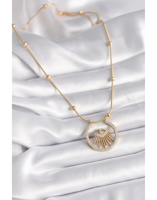 ® 316L Çelik Gold Renk Zirkon Taşlı Göz Model Kadın Kolye