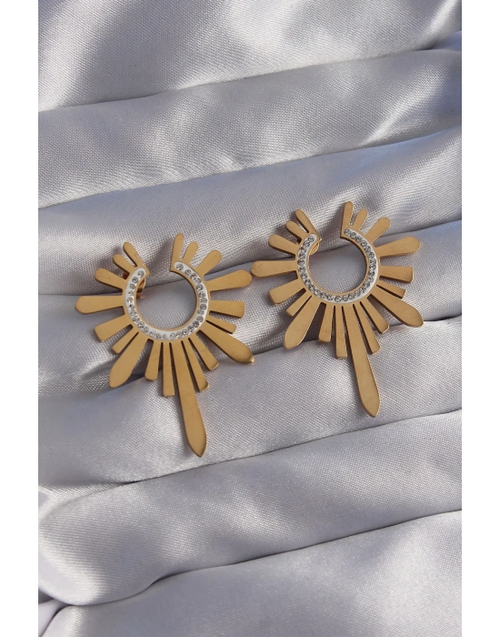 ® 316L Çelik Gold Renk Zirkon Taşlı Güneş Figürlü Küpe