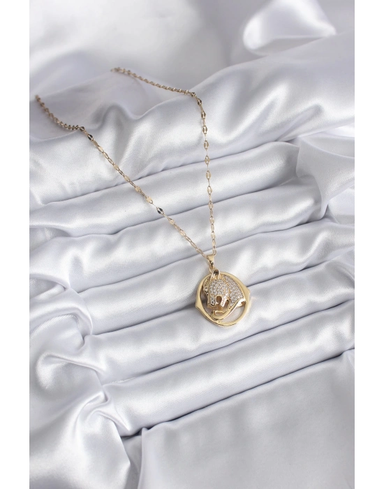 ® 316L Çelik Gold Renk Zirkon Taşlı Jaguar Model Kadın Kolye