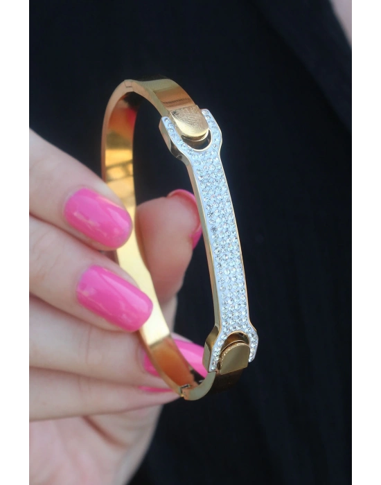 ® 316L Çelik Gold Renk Zirkon Taşlı Kadın Kelepçe