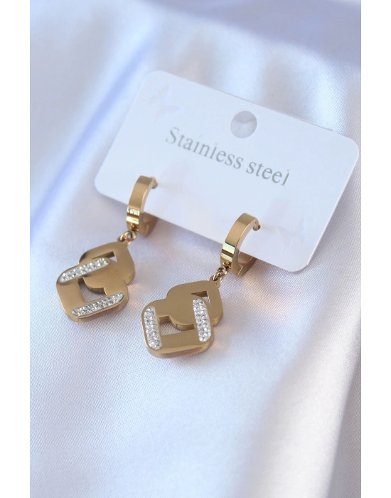 ® 316L Çelik Gold Renk Zirkon Taşlı Kadın Küpe