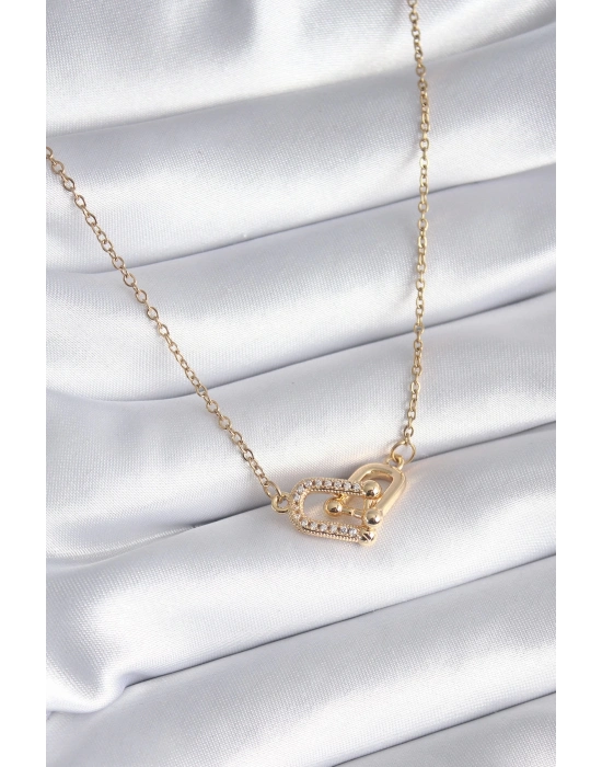 ® 316L Çelik Gold Renk Zirkon Taşlı Model Kadın Kolye