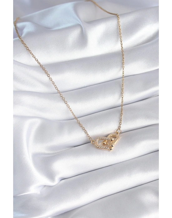 ® 316L Çelik Gold Renk Zirkon Taşlı Model Kadın Kolye