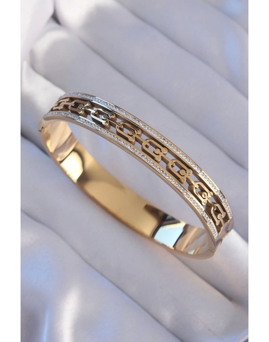 ® 316L Çelik Gold Renk Zirkon Taşlı Model Kelepçe