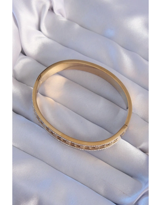 ® 316L Çelik Gold Renk Zirkon Taşlı Model Kelepçe