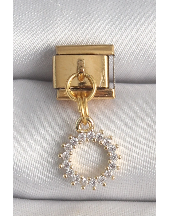® 316L Çelik Gold Renk Zirkon Taşlı Sallantı Güneş Model Nomination Charm