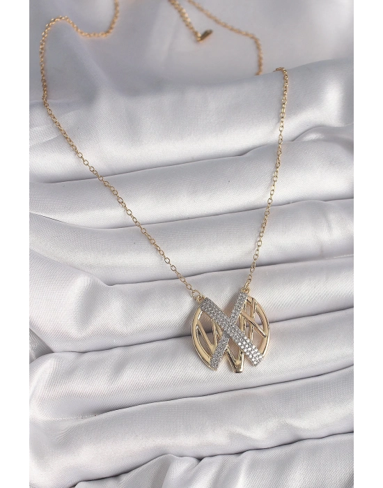 ® 316L Çelik Gold Renk Zirkon Taşlı Vintage Model Kadın Kolye