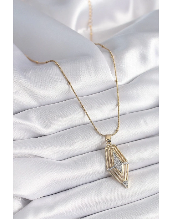 ® 316L Çelik Gold Renk Zirkon Taşlı Vintage Model Kadın Kolye