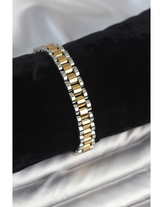 ® 316L Çelik Gold ve Gümüş Renk 9 mm Kalınlık Erkek Bileklik