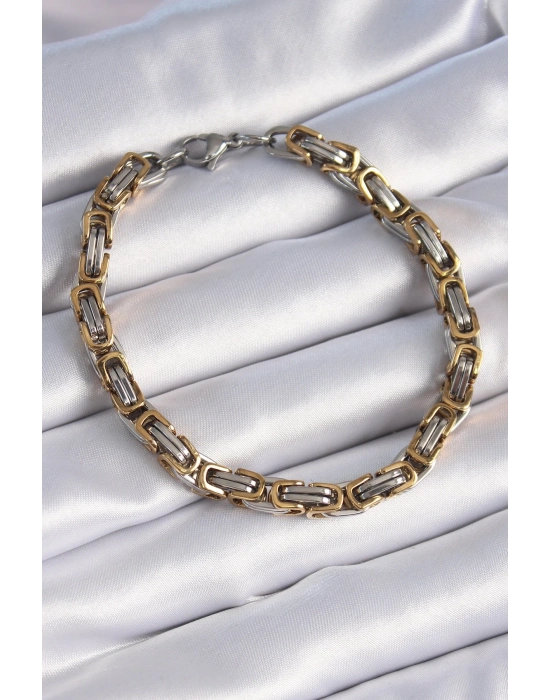 ® 316L Çelik Gümüş Gold Renk Kral Zincir Model Erkek Bileklik