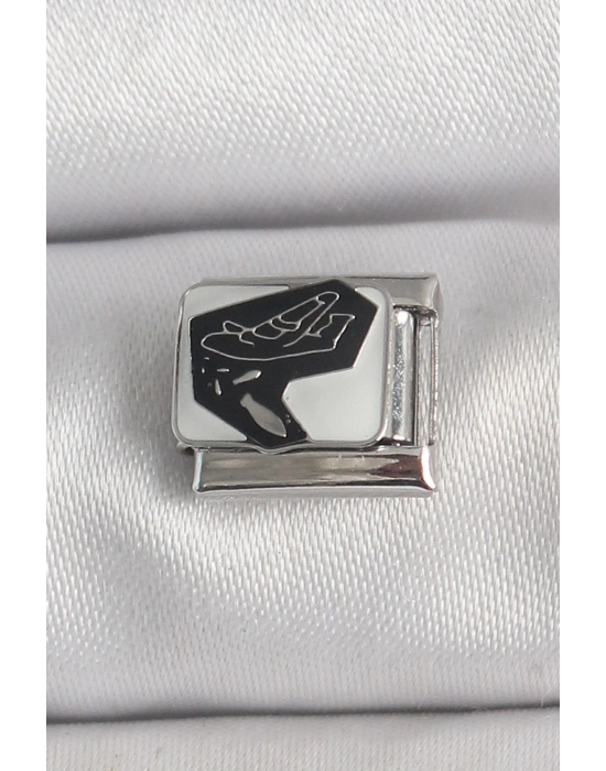 ® 316L Çelik Gümüş Renk Beyaz Siyah Uçak İşlemeli Portre Model Nomination Charm