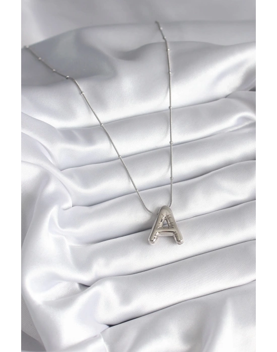 ® 316L Çelik Gümüş Renk Bubble A Harf Model Kadın Kolye