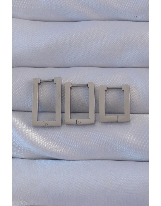 ® 316L Çelik Gümüş Renk Dikdörtgen Küpe Seti