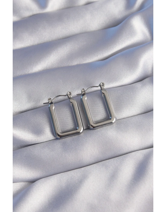 ® 316L Çelik Gümüş Renk Dikdörtgen Model Küpe