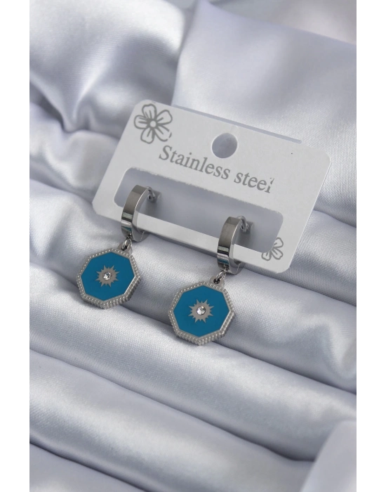 ® 316L Çelik Gümüş Renk Geometrik Model Zirkon Taş Detay Kadın Küpe