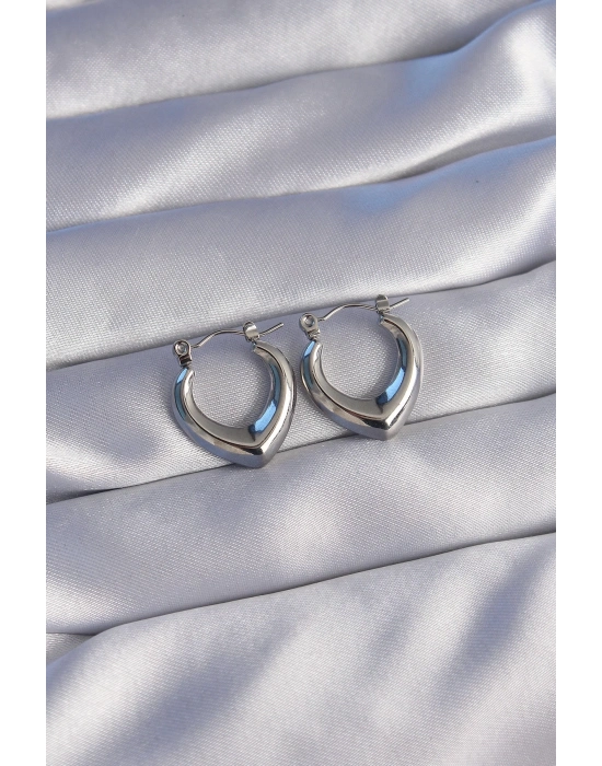 ® 316L Çelik Gümüş Renk İçi Oval Tasarımlı Küpe