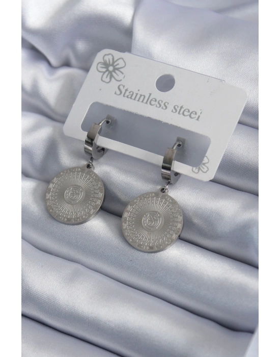 ® 316L Çelik Gümüş Renk İşleme Detay Kadın Küpe