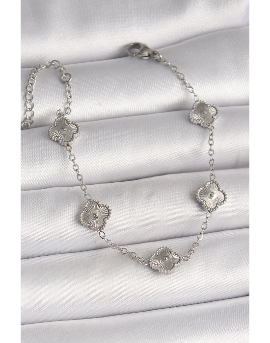 ® 316L Çelik Gümüş Renk İşlemeli Baby Boy Yonca Model Kadın Bileklik