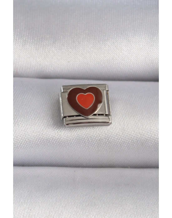 ® 316L Çelik Gümüş Renk Kahverengi Kalp İşlemeli Nomination Charm