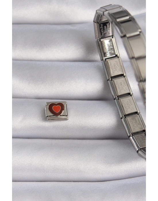 ® 316L Çelik Gümüş Renk Kahverengi Kalp İşlemeli Nomination Charm