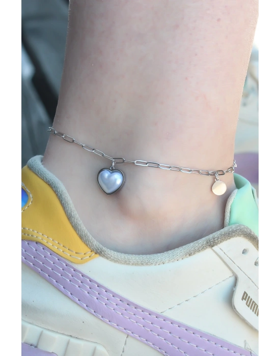 ® 316L Çelik Gümüş Renk Kalp Model Kadın Halhal