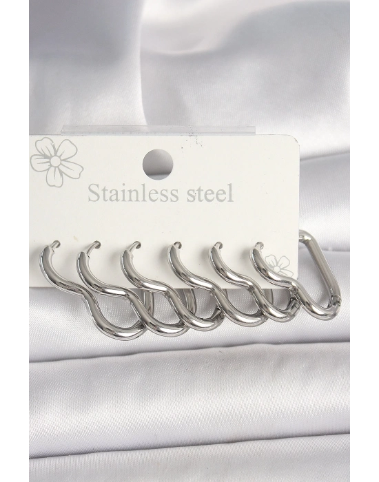 ® 316L Çelik Gümüş Renk Kalp Model Kadın Küpe Seti