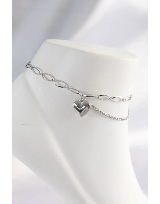 ® 316L Çelik Gümüş Renk Kalp Tasarımlı Halhal