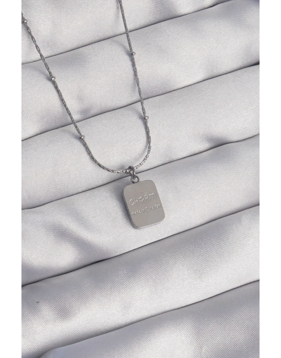 ® 316L Çelik Gümüş Renk Kare Charm Model Kolye
