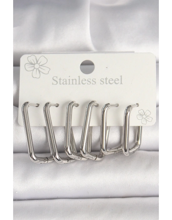 ® 316L Çelik Gümüş Renk Kare Model Kadın Küpe Seti